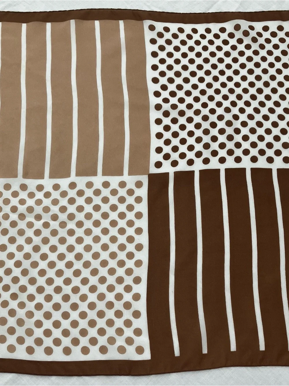 1970's Neutral Dot & Stripe Scarf in Brown and Cream